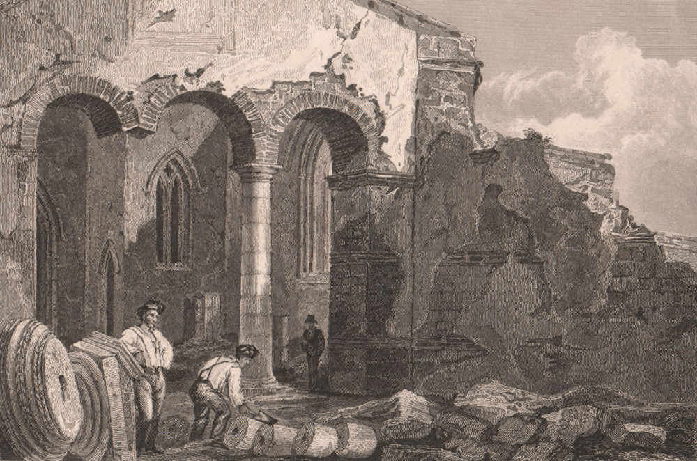 Interior ruins of St Mary's Church, Reculver, Kent. BAYNES 1829 old print